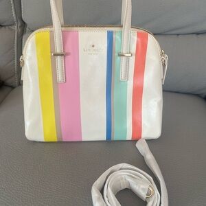 Kate Spade White and Yellow Satchel with Structured Design